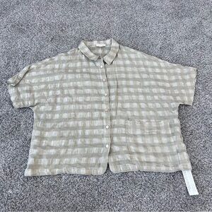 NWT Poetry Linen Blend Light Sage Green Textured Shirt Sleeve Shirt Women US 10